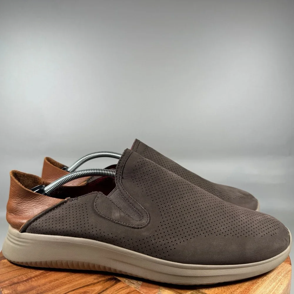 Johnston & Murphy Mens 12M Brown Perforated Nubuck Slip On Loafers 25-6660